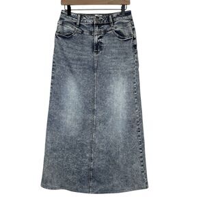 Wash Lab The Lowdown Denim Maxi Skirt Stretch Boho Cowgirl Western Size 28